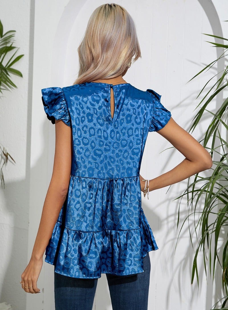 Blue Printed Cap Sleeve Top