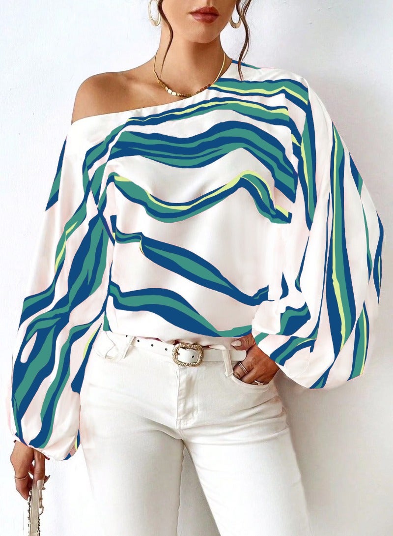 Blue Printed Long Sleeve Top