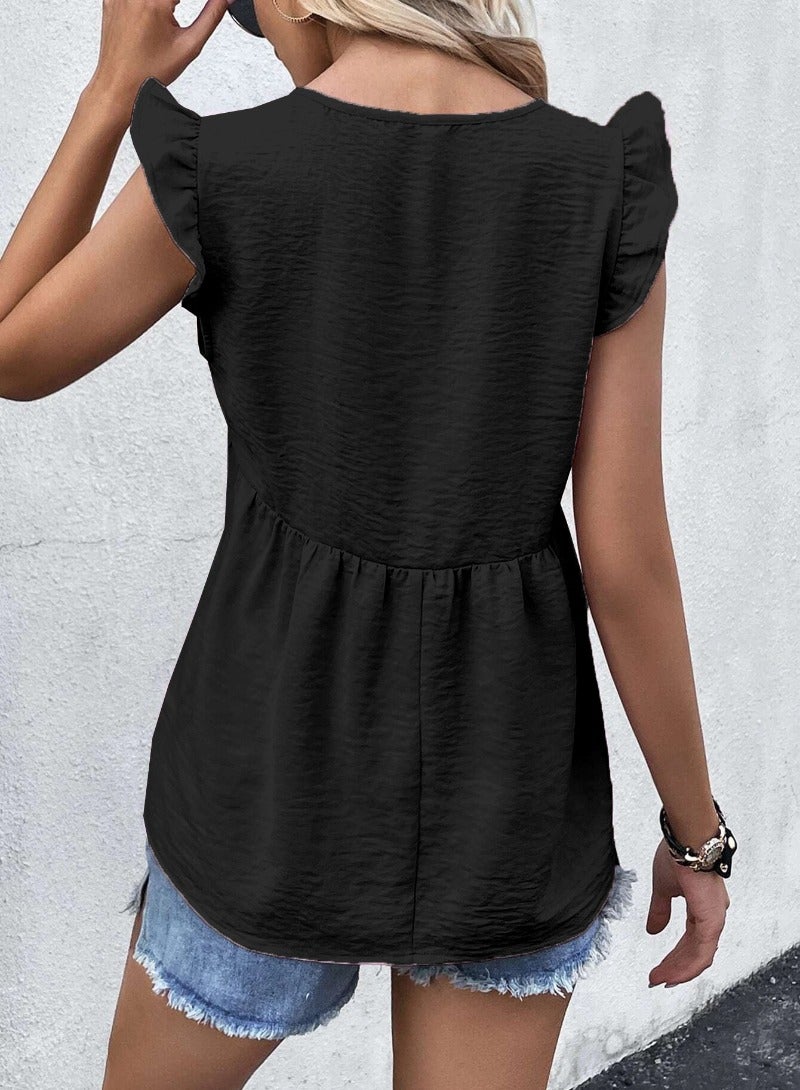 Black Plain/Basic Cap Sleeve Top