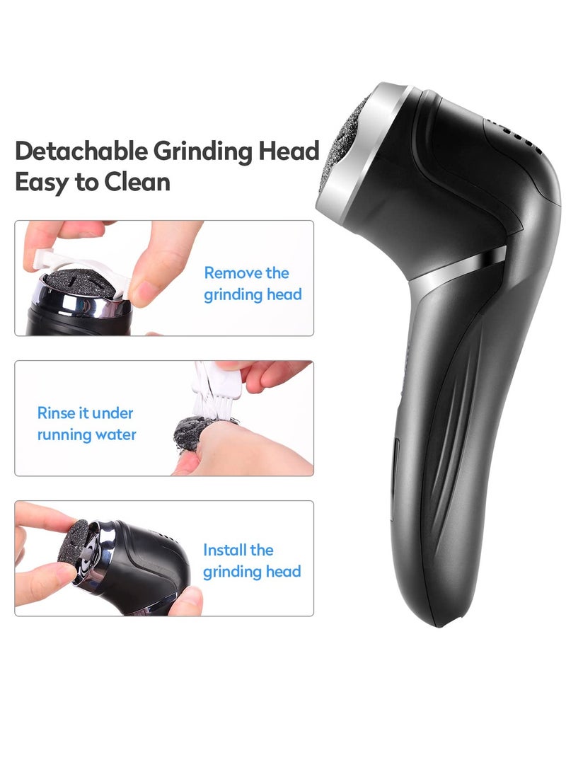 Foot Callus Remover Rechargeable Electric Foot File with Ergonomic design and Waterproof for Dry Hard Dead Skin and Cracked Heels Professional Pedicure Tool with 3 Grinding Heads and 2 Speeds