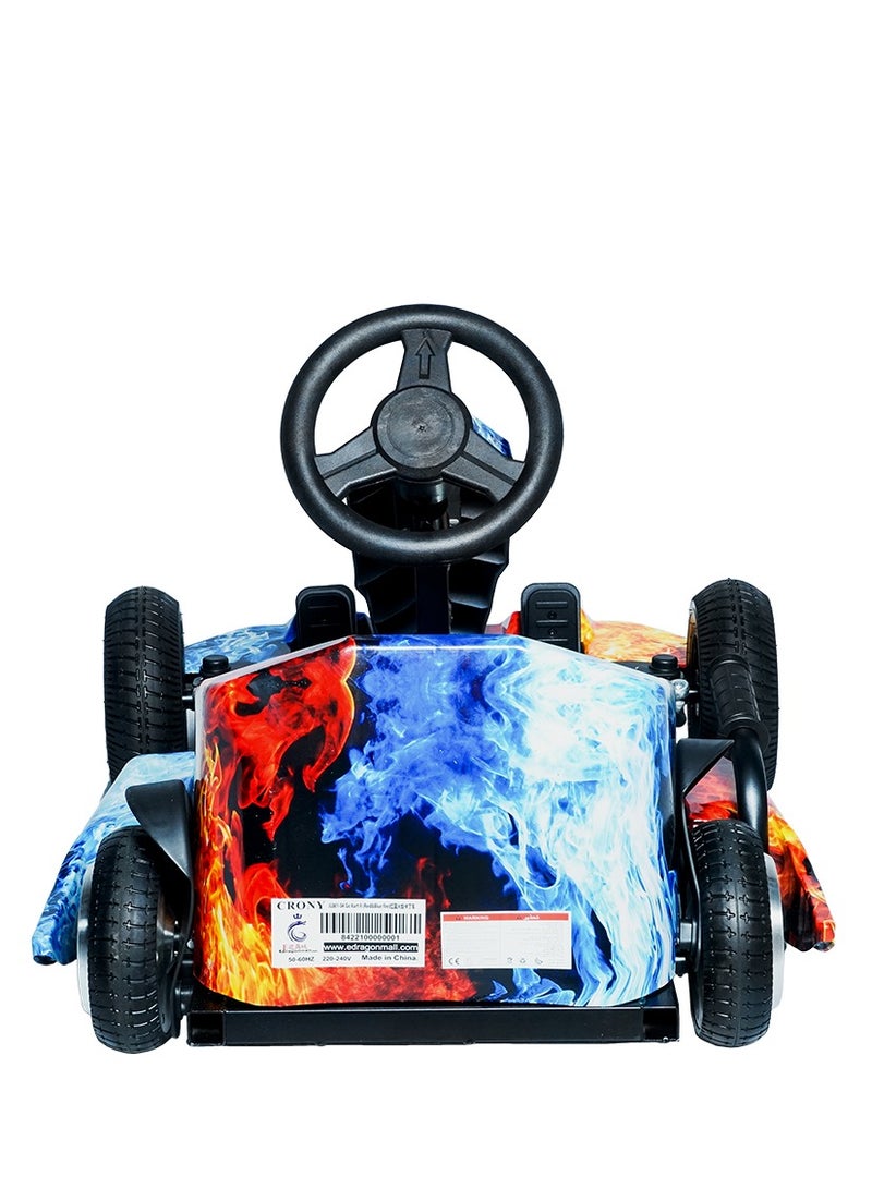 Kids Electric Go Kart Up to 65Kg Riders, 20KM/Hr, Wheel with LED Lights, Safety Kit Included, Red & Blue Fire