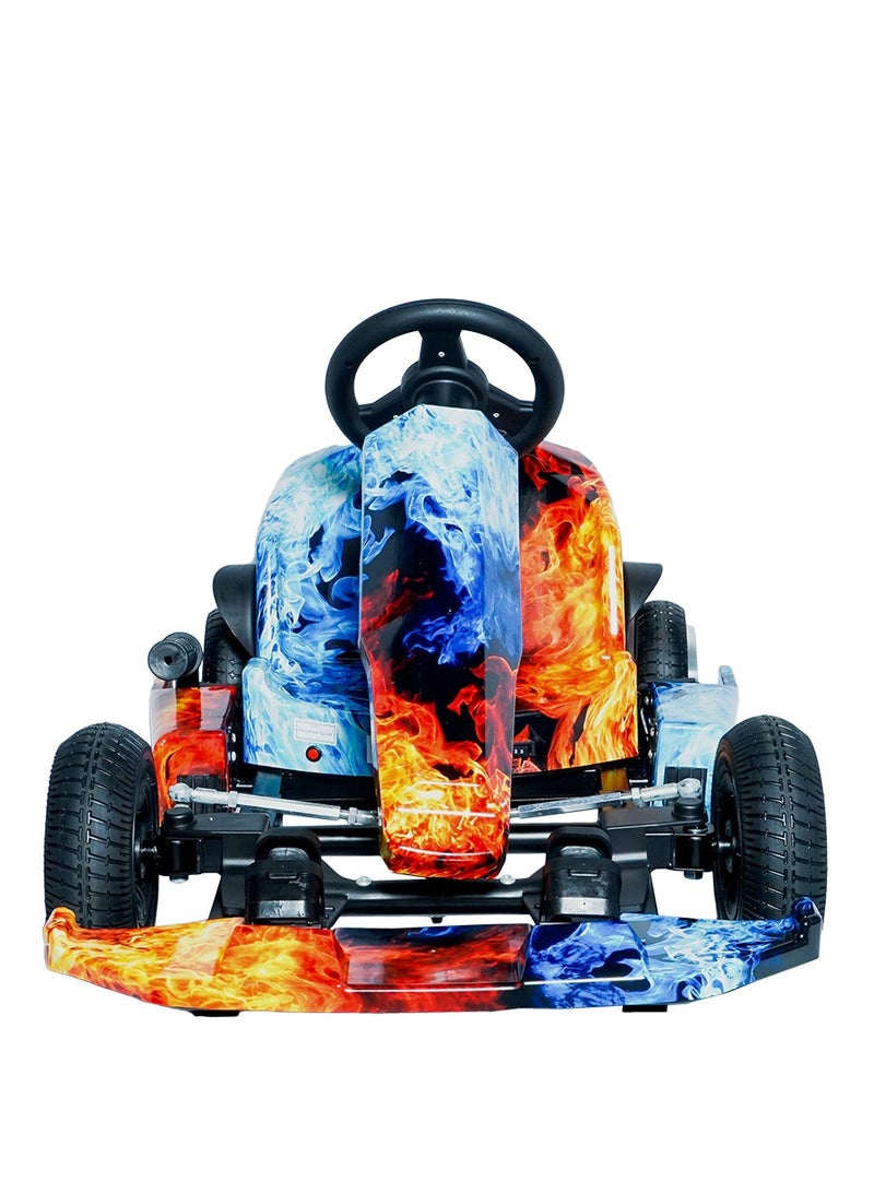 Kids Electric Go Kart Up to 65Kg Riders, 20KM/Hr, Wheel with LED Lights, Safety Kit Included, Red & Blue Fire