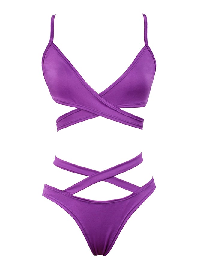 Solid Criss Cross Slip Bikini Swimwear Purple