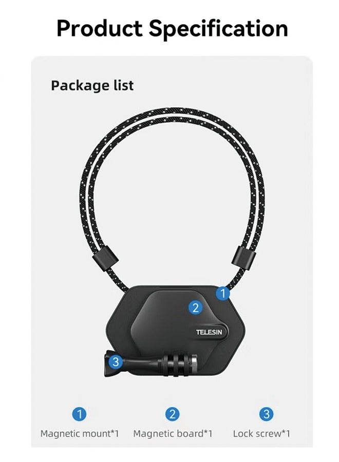 TELESIN 360 Magnetic Mount Chest Mount with Neck Strap Necklace Lanyard Body Accessories for GoPro Max Hero 11 10 9 8 7 Insta360 X3 GO3 DJI Action 3 4