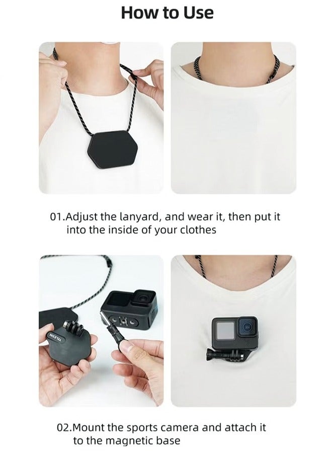 TELESIN 360 Magnetic Mount Chest Mount with Neck Strap Necklace Lanyard Body Accessories for GoPro Max Hero 11 10 9 8 7 Insta360 X3 GO3 DJI Action 3 4