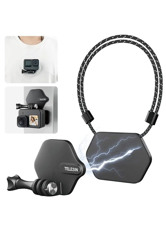 TELESIN 360 Magnetic Mount Chest Mount with Neck Strap Necklace Lanyard Body Accessories for GoPro Max Hero 11 10 9 8 7 Insta360 X3 GO3 DJI Action 3 4