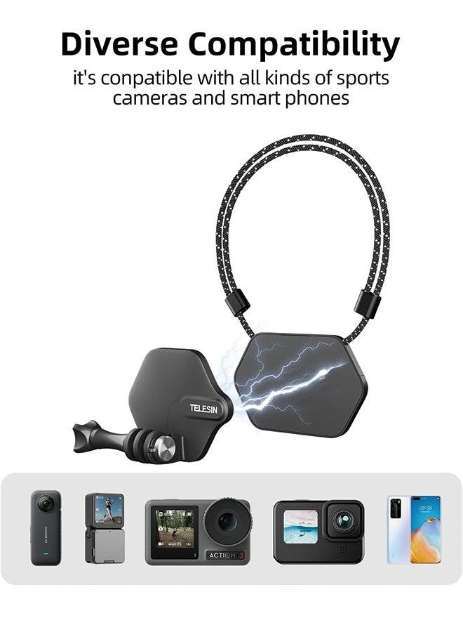 TELESIN 360 Magnetic Mount Chest Mount with Neck Strap Necklace Lanyard Body Accessories for GoPro Max Hero 11 10 9 8 7 Insta360 X3 GO3 DJI Action 3 4