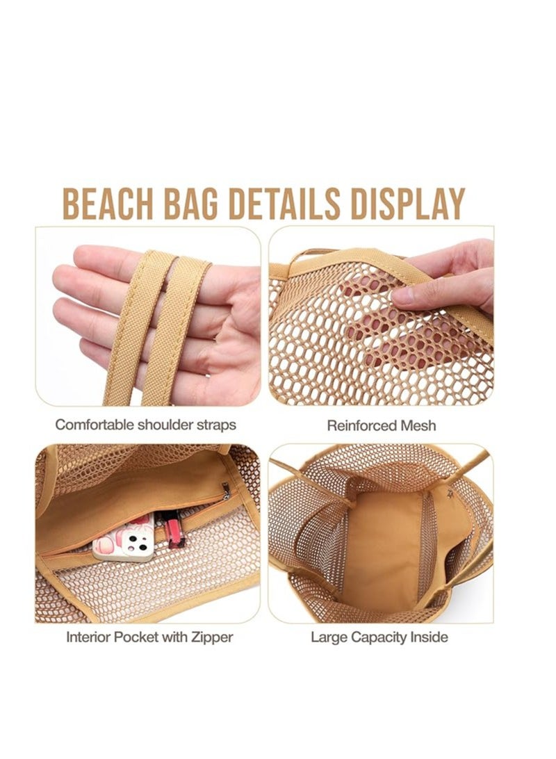 Beach Bag with Mini Pocket, Beach Tote Bags for Women Large Foldable Mesh Swimming Pool Travel Bags