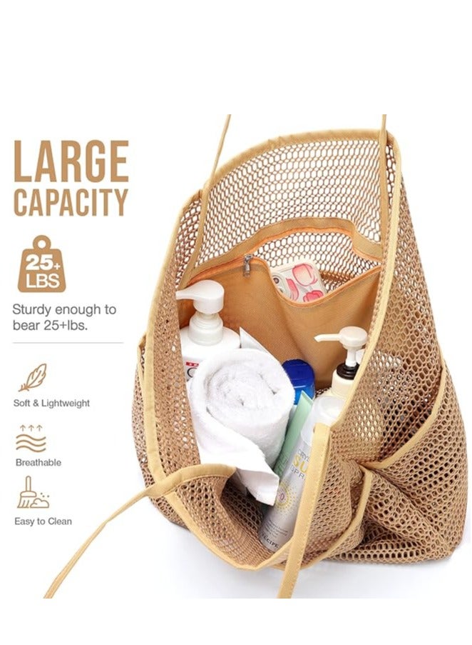 Beach Bag with Mini Pocket, Beach Tote Bags for Women Large Foldable Mesh Swimming Pool Travel Bags