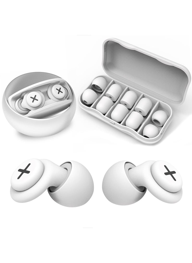 Noise Reduction Ear Plugs-40 dB Noise Cancelling Reusable Hearing Protection in Flexible Silicone for Sleeping, Traveling, Concerts, Work & Swimming,3 Wearing Styles, White