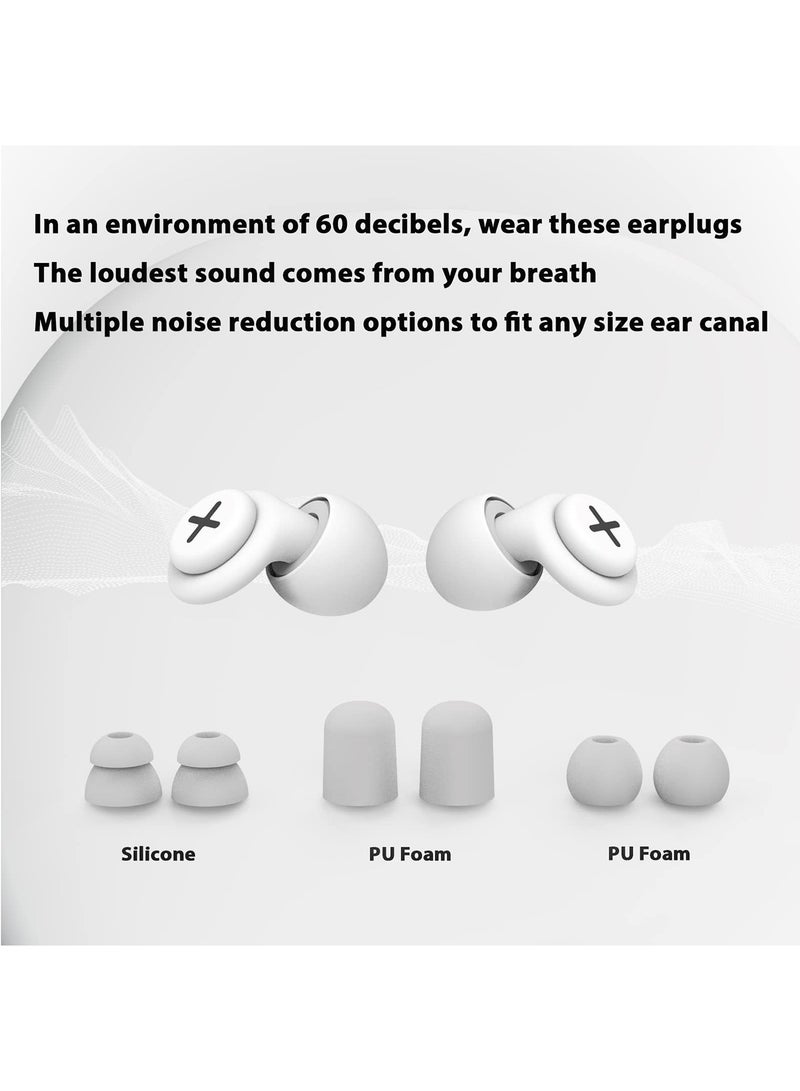 Noise Reduction Ear Plugs-40 dB Noise Cancelling Reusable Hearing Protection in Flexible Silicone for Sleeping, Traveling, Concerts, Work & Swimming,3 Wearing Styles, White