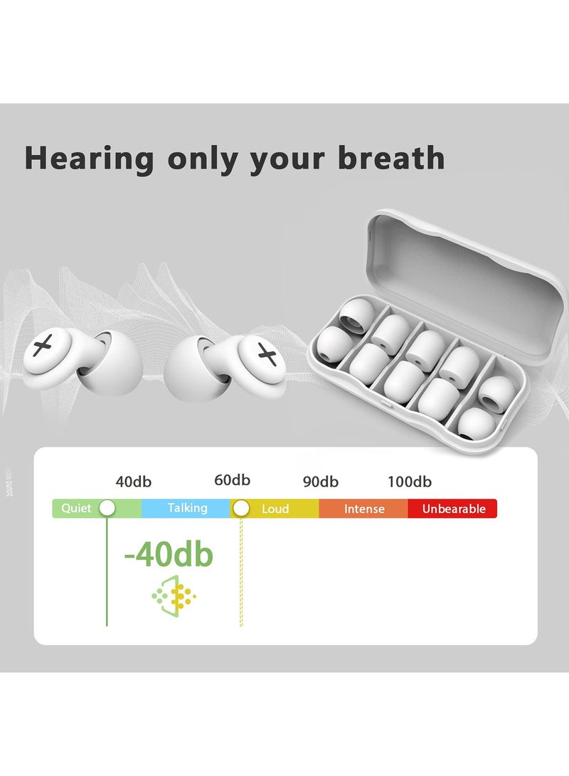 Noise Reduction Ear Plugs-40 dB Noise Cancelling Reusable Hearing Protection in Flexible Silicone for Sleeping, Traveling, Concerts, Work & Swimming,3 Wearing Styles, White