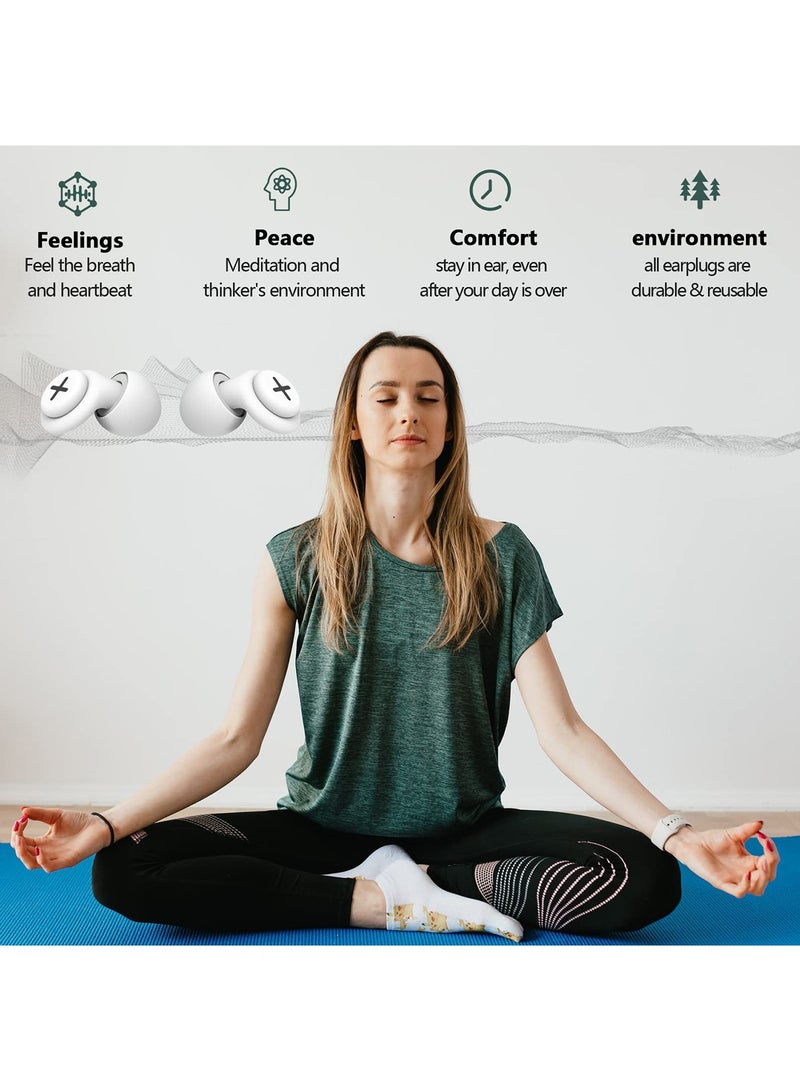 Noise Reduction Ear Plugs-40 dB Noise Cancelling Reusable Hearing Protection in Flexible Silicone for Sleeping, Traveling, Concerts, Work & Swimming,3 Wearing Styles, White