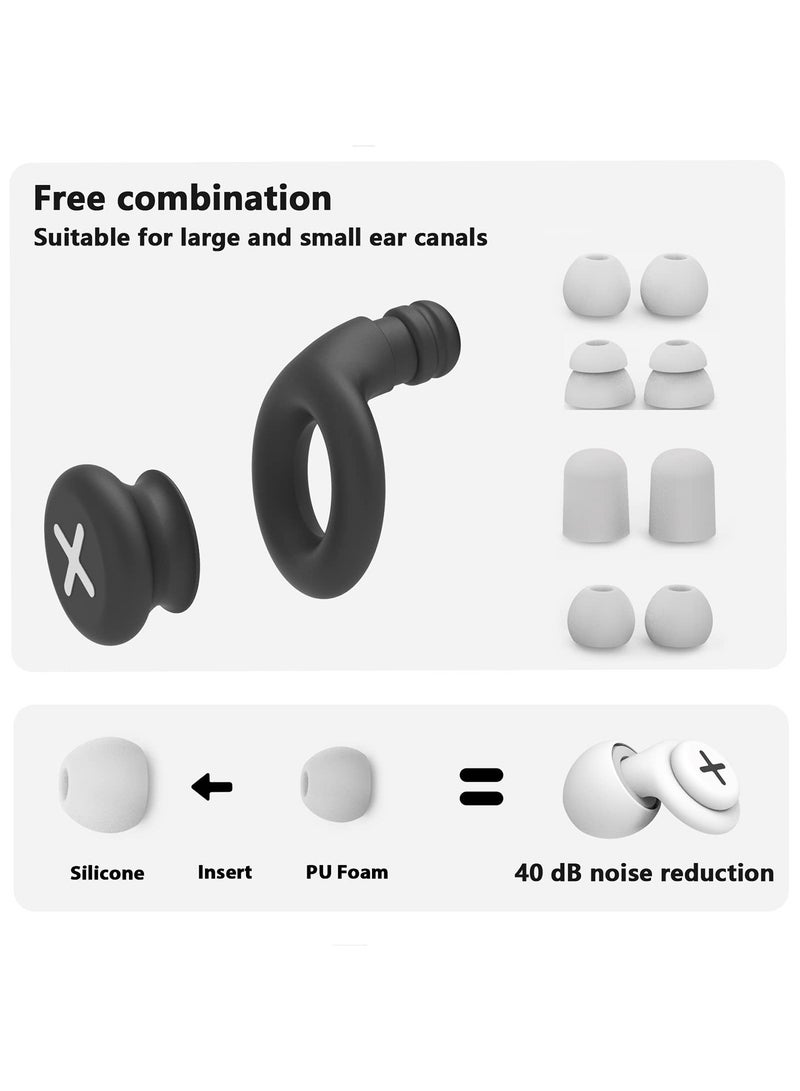 Noise Reduction Ear Plugs-40 dB Noise Cancelling Reusable Hearing Protection in Flexible Silicone for Sleeping, Traveling, Concerts, Work & Swimming,3 Wearing Styles, White
