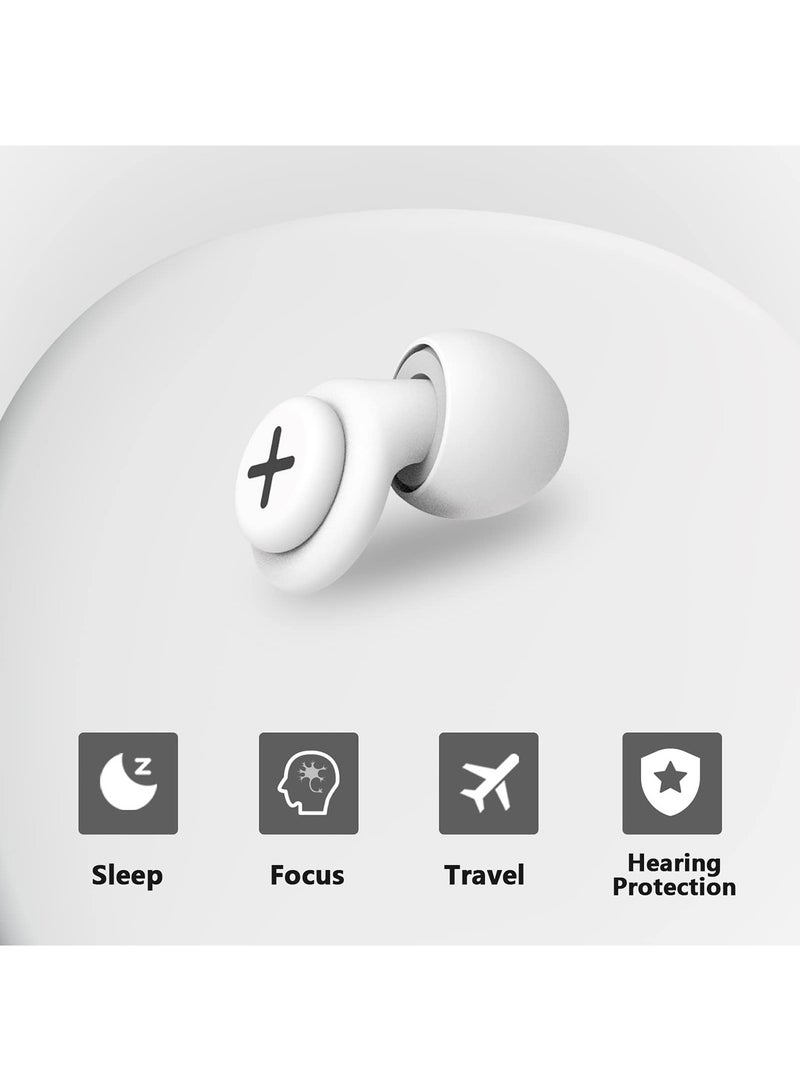 Noise Reduction Ear Plugs-40 dB Noise Cancelling Reusable Hearing Protection in Flexible Silicone for Sleeping, Traveling, Concerts, Work & Swimming,3 Wearing Styles, White