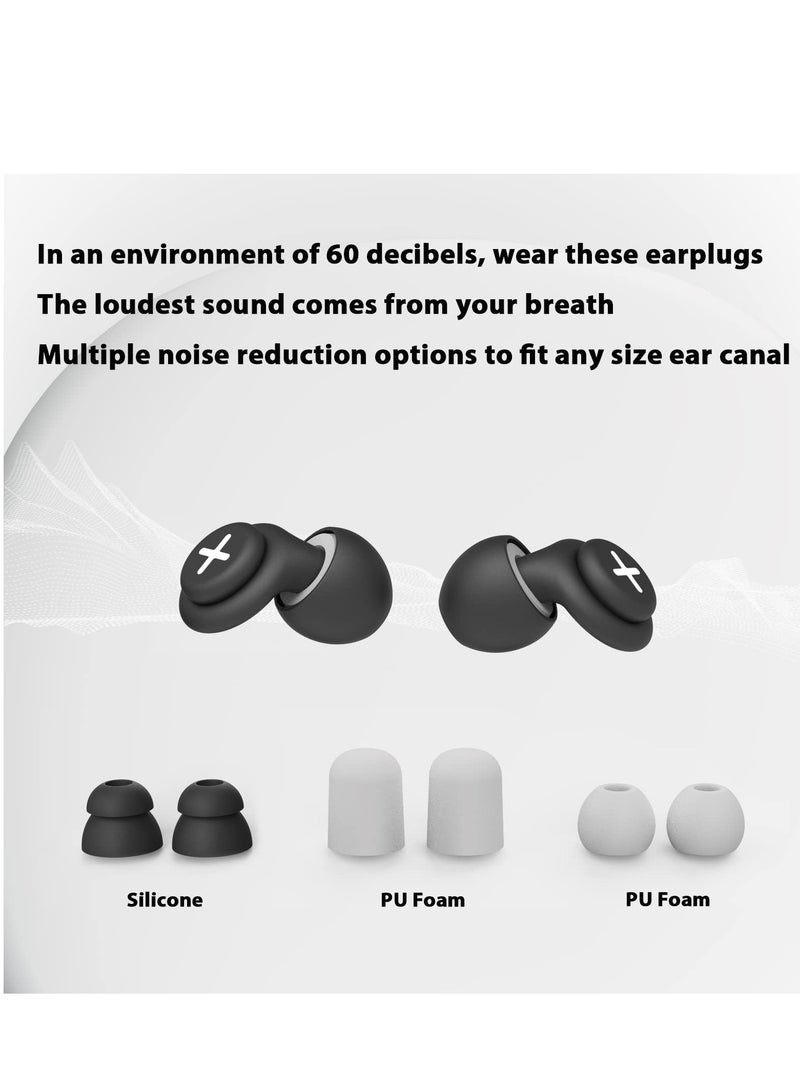 Noise Reduction Ear Plugs-40 dB Noise Cancelling Reusable Hearing Protection in Flexible Silicone for Sleeping, Traveling, Concerts, Work & Swimming,3 Wearing Styles, Black