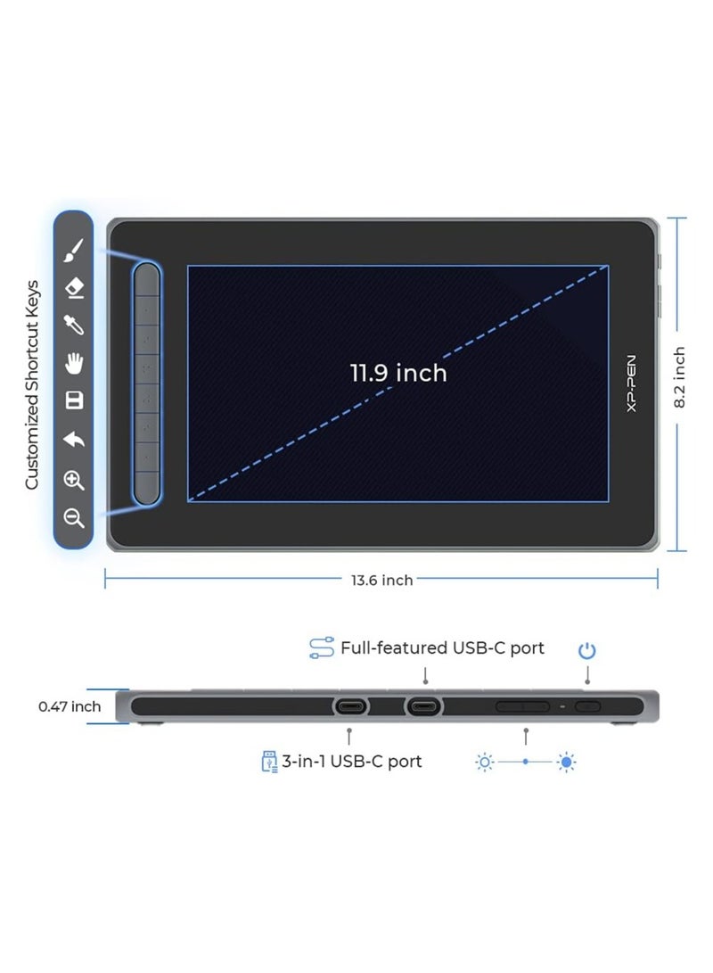 Artist12 | 2nd | 11.9 inch Drawing Pen Display Graphics Monitor | Full-Laminated Technology Drawing Monitor with Tilt Function | X3 Smart Battery-free stylus