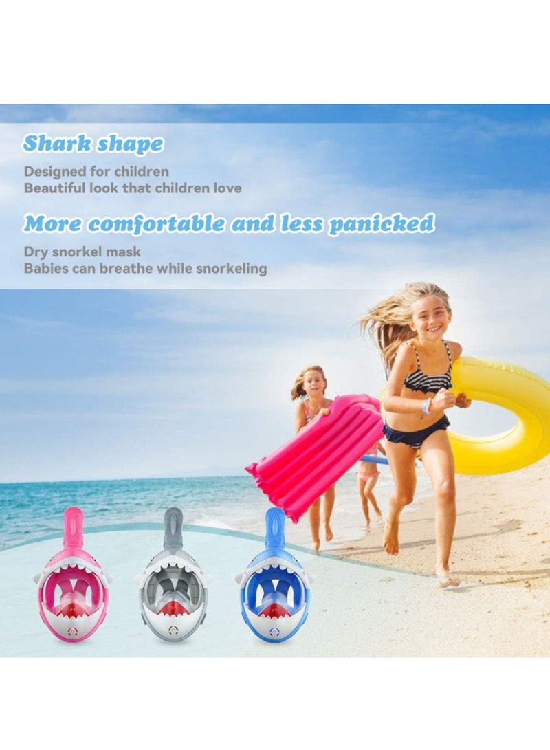 Diving Mask Children's Snorkel Mask Diving Mask Anti-Fog and Anti-Leak Technology Foldable Full Mask with 180° Field of View and Anti-Fog Shark Shape (Blue)