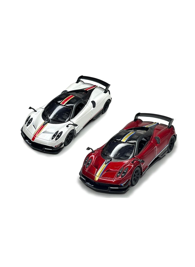 Pack of 2 Pcs 1:38 Scale Door Openable Pull Back Action 2016 Pagani Huayra BC with Printing Diecast Alloy Metal Car-Assorted Colour