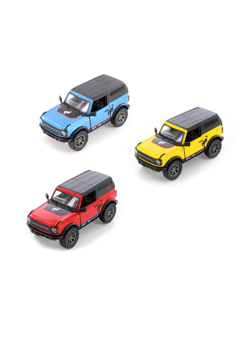 Pack of 3 Pcs 1:34 Scale Door Openable 2022 Ford Bronco Hard Top with Printing Diecast Metal Alloy Toy Car