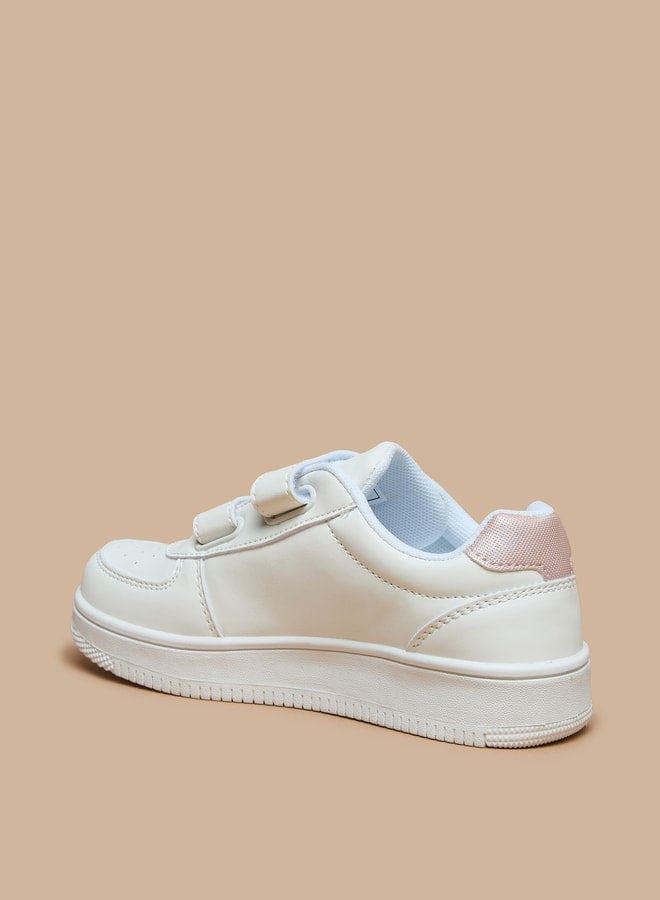 Girls Panelled School Shoes With Hook And Loop Closure