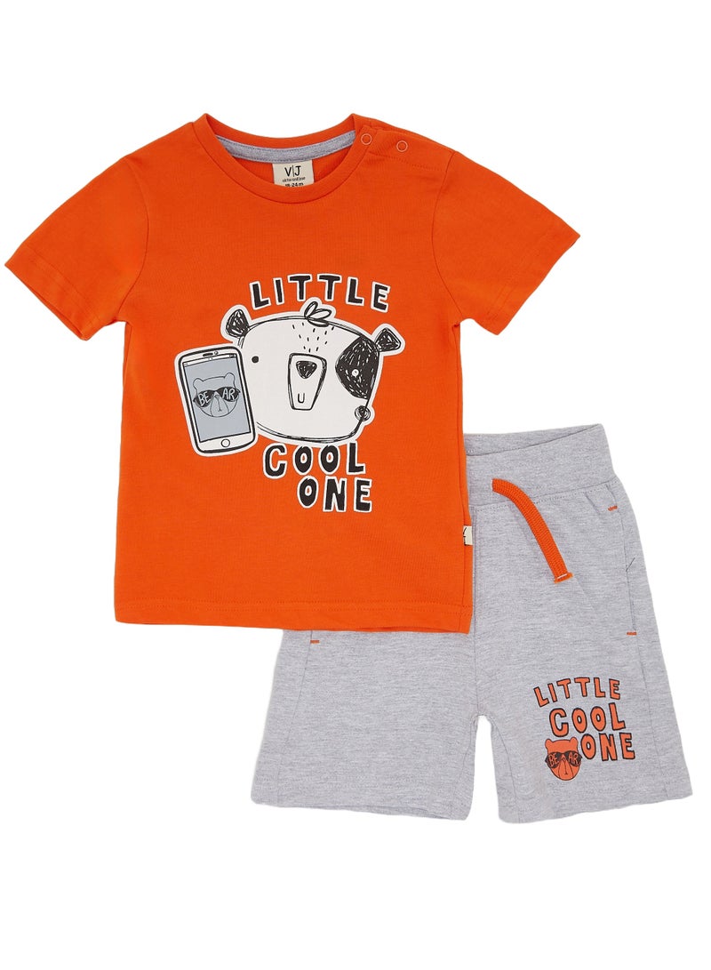 2-Piece Summer Outfit Set  Orange & Grey for Baby Boys - T-Shirt & Shorts