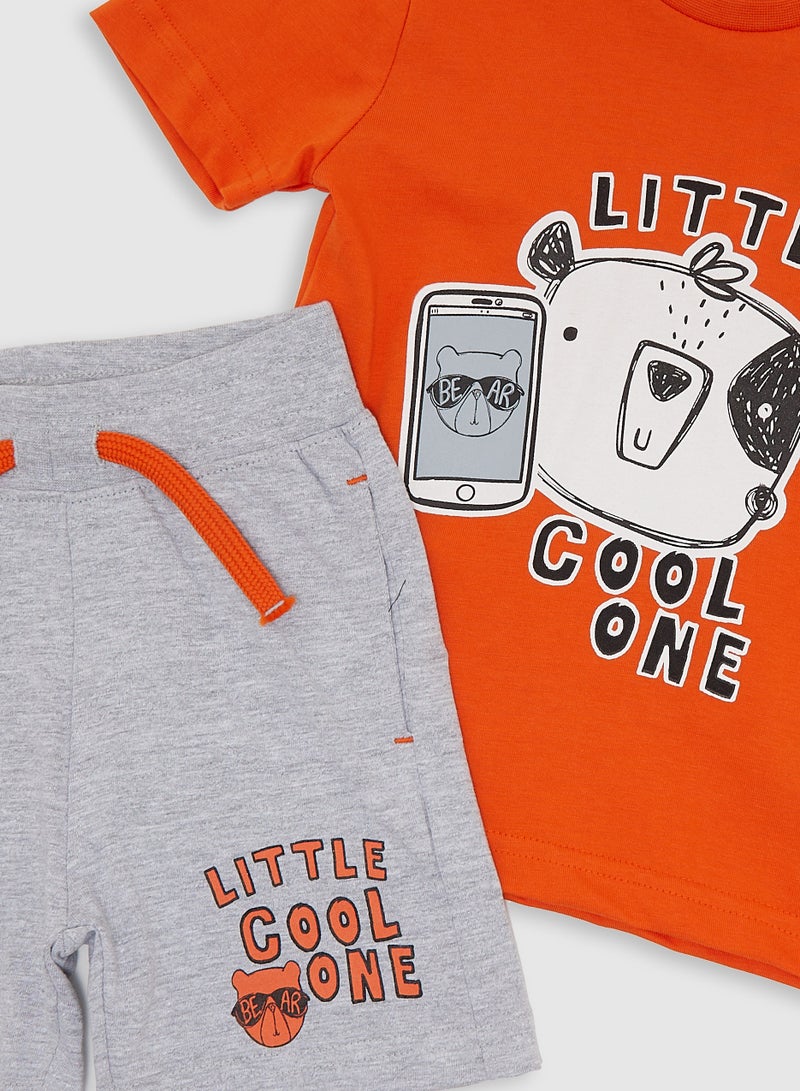 2-Piece Summer Outfit Set  Orange & Grey for Baby Boys - T-Shirt & Shorts