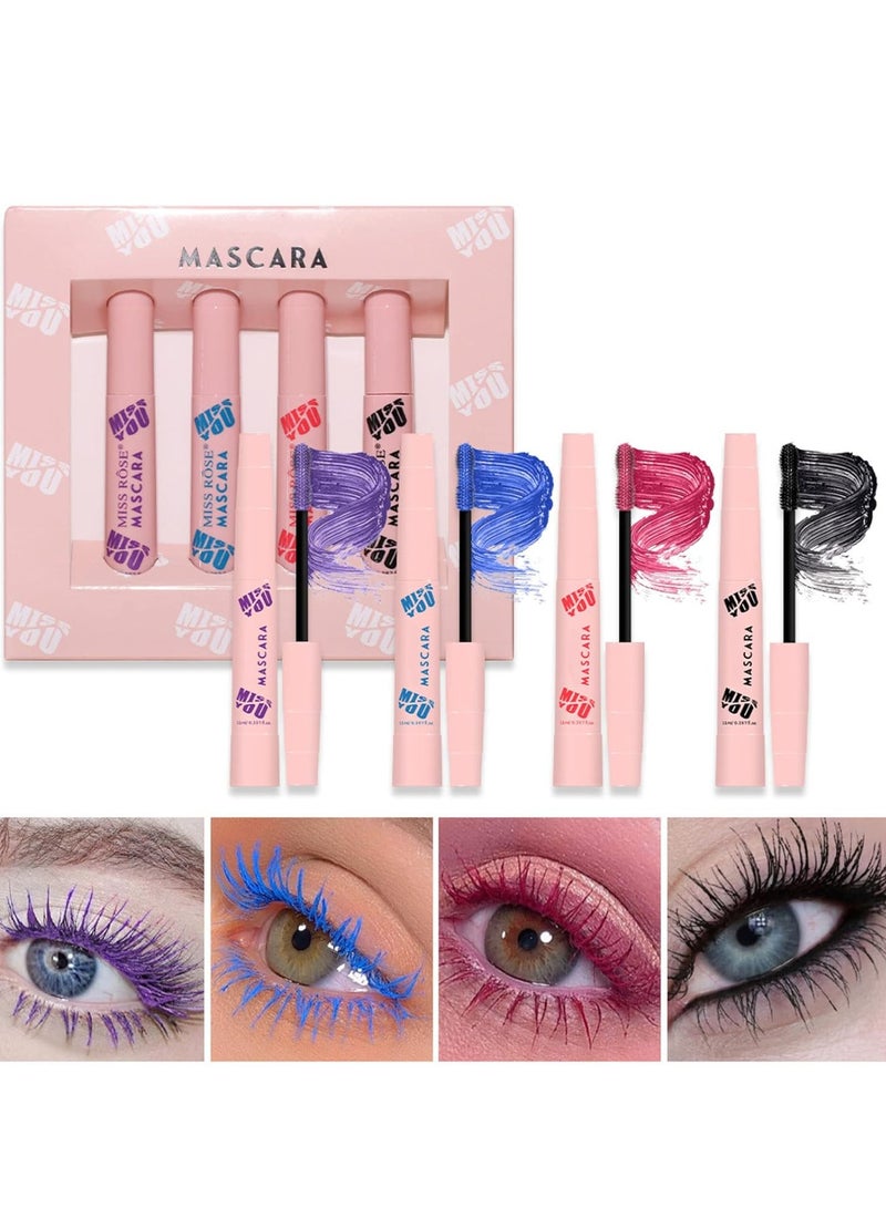 Long Lasting Smudge-Proof Lash Sensational Mascara, FantasyDay 4 Pcs 0.39 Fl Oz Washable Volumizing Lengthening Defining Curling Eyelash Makeup Set - Lift Separate Eye Lashes False Lash Effect Mascara