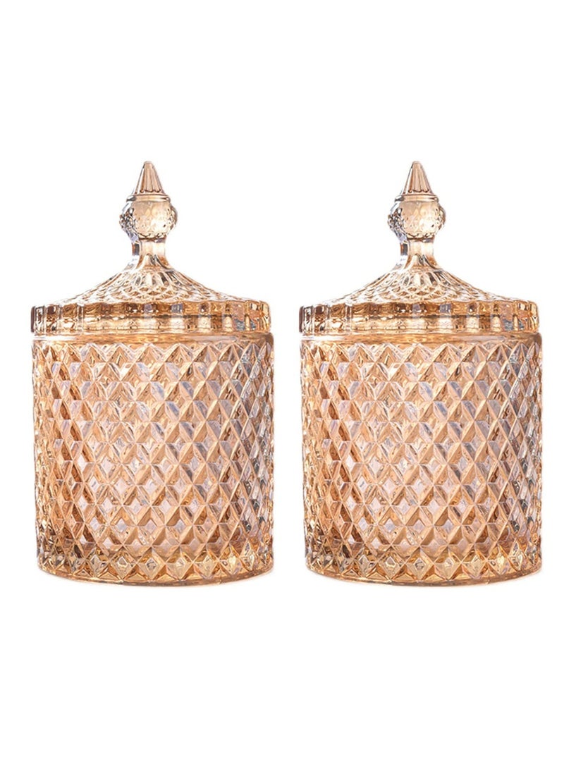 Crystal Candy Box, Candy Dish with Lid Glass Decorative Box Cookie Amber Jar Vintage Jewelry Box Trinket Boxes for Party Wedding Display Pothecary Flour Gifts For Friends Female, Brown Large