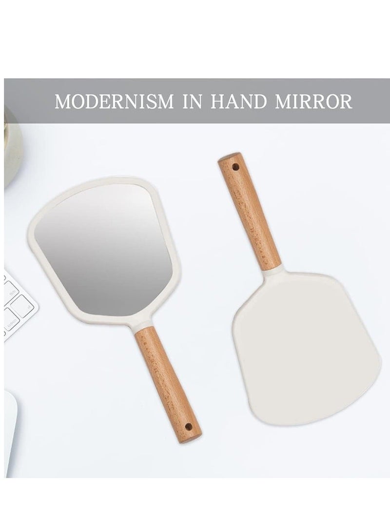 Hand Held Mirror with Handle for Makeup, Small Cute Wood Hand Mirror for Shaving with Hole, Hanging Single-Sided Portable Travel Vanity Mirror for Men&Women, Fanshape, 1 Pcs