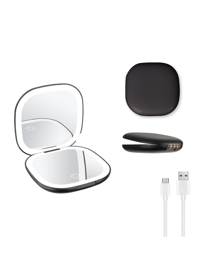 Compact Mirror, Rechargeable Compact Makeup Mirror,Lighted Travel Makeup Mirror with 1X/10X Magnifying Double Sided Dimmable, Portable Pocket Mirror for Handbag and Pocket