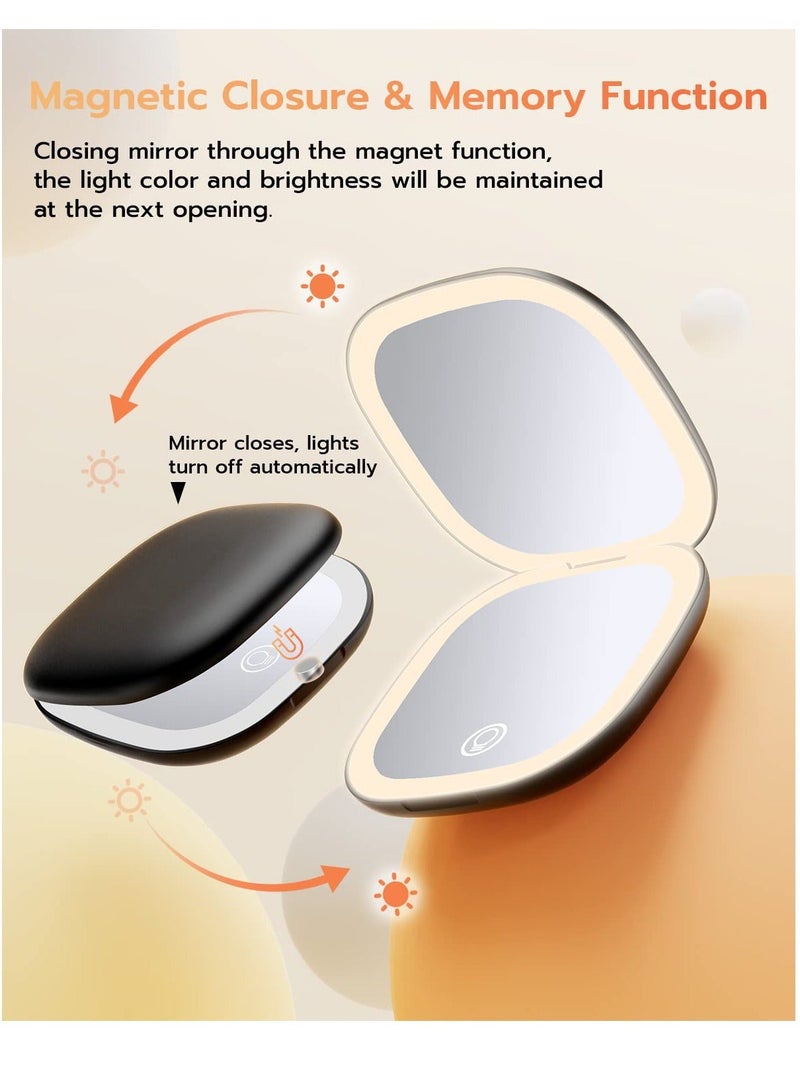 Compact Mirror, Rechargeable Compact Makeup Mirror,Lighted Travel Makeup Mirror with 1X/10X Magnifying Double Sided Dimmable, Portable Pocket Mirror for Handbag and Pocket