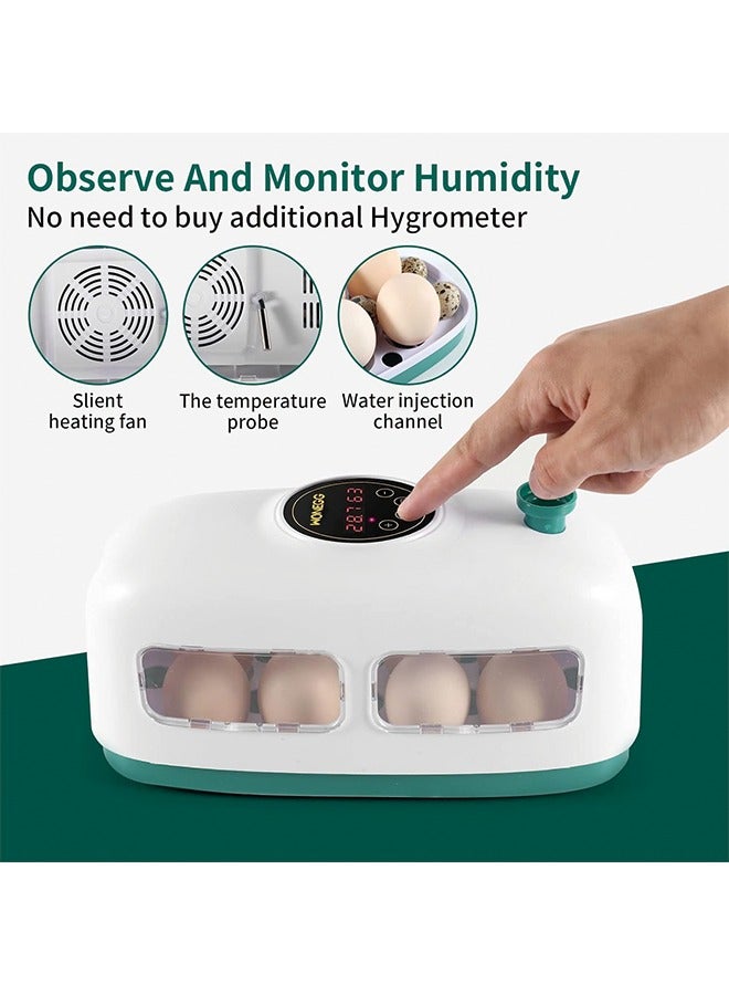 Egg Incubator, 8 Eggs Poultry Hatcher with Humidity Temperature Control, Led Candler and Display, Mini Chicken Incubator for Hatching Chicks, Quail Duck Goose Bird Turkey Eggs