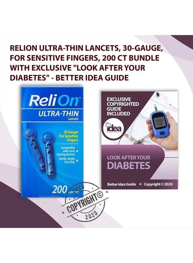 ReliOn Ultra-Thin Lancets, 30-Gauge, for Sensitive Fingers, 200 Ct Bundle with Exclusive 