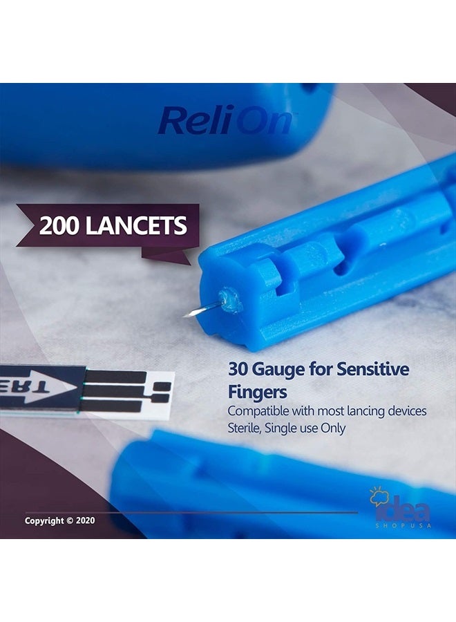 ReliOn Ultra-Thin Lancets, 30-Gauge, for Sensitive Fingers, 200 Ct Bundle with Exclusive 