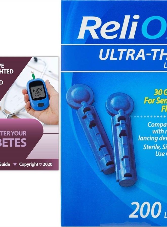 ReliOn Ultra-Thin Lancets, 30-Gauge, for Sensitive Fingers, 200 Ct Bundle with Exclusive 