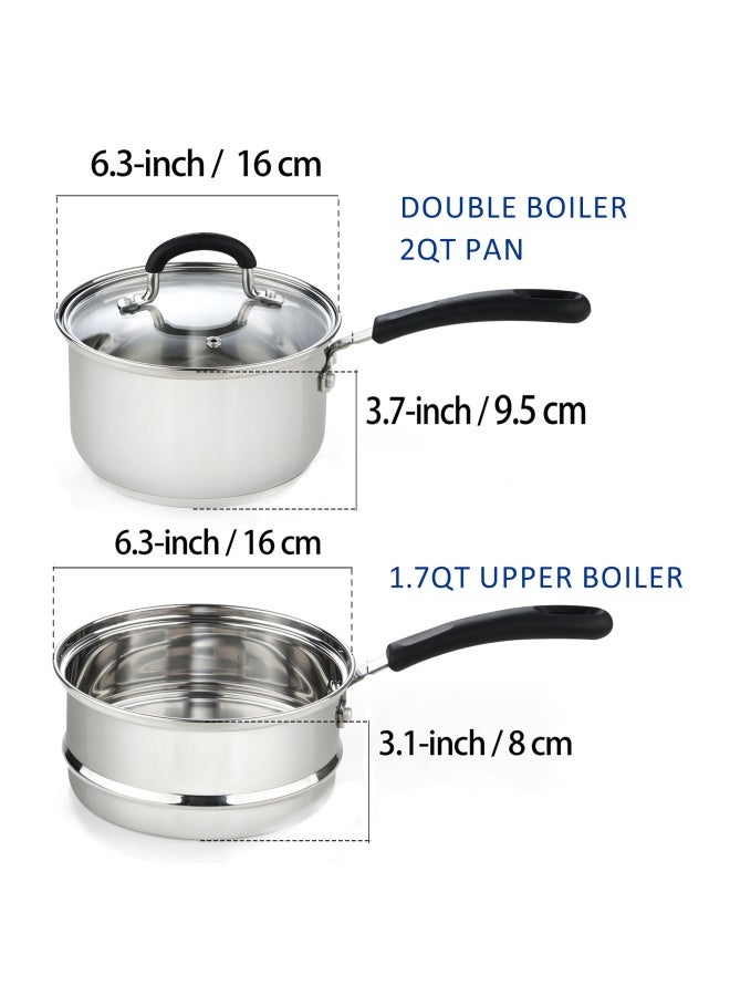 02655 2 Quarts Silver-DOUBLE BOILER Stainless Steel