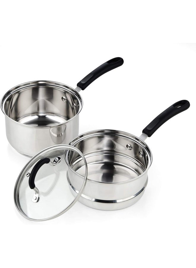 02655 2 Quarts Silver-DOUBLE BOILER Stainless Steel