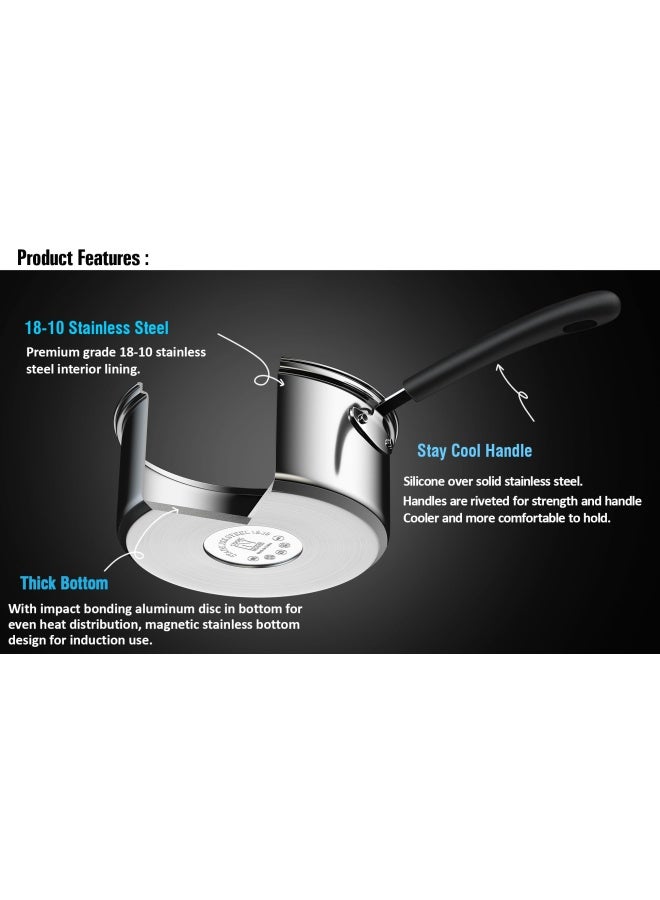 02655 2 Quarts Silver-DOUBLE BOILER Stainless Steel