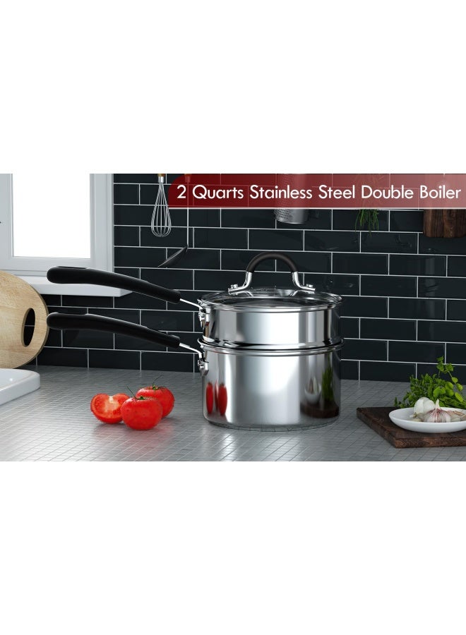 02655 2 Quarts Silver-DOUBLE BOILER Stainless Steel