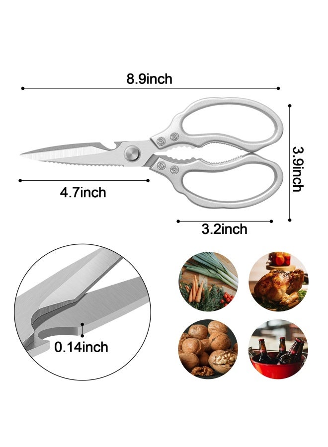 Kitchen Scissors Multi Purpose Kitchen Shears Heavy Duty Dishwasher Safe Food Scissors Non Slip Stainless Steel Sharp Cooking Scissors For Kitchen Chicken Poultry Fish Meat Herbs Sliver