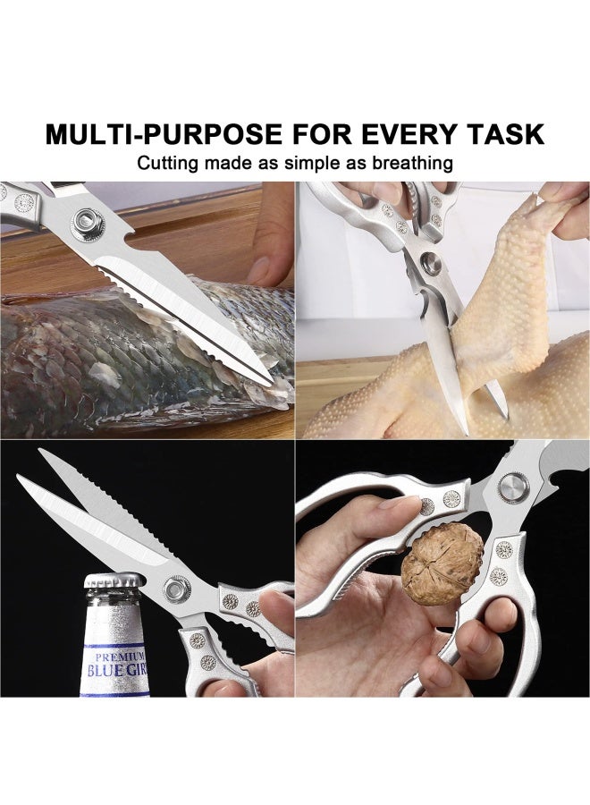 Kitchen Scissors Multi Purpose Kitchen Shears Heavy Duty Dishwasher Safe Food Scissors Non Slip Stainless Steel Sharp Cooking Scissors For Kitchen Chicken Poultry Fish Meat Herbs Sliver