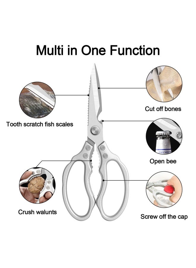Kitchen Scissors Multi Purpose Kitchen Shears Heavy Duty Dishwasher Safe Food Scissors Non Slip Stainless Steel Sharp Cooking Scissors For Kitchen Chicken Poultry Fish Meat Herbs Sliver