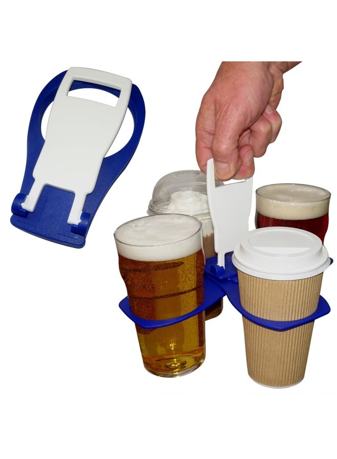 Fold Away Cup Carrier Caddy - Take-Out Coffee Soft Drink Pint Beer Beverage Holder Sturdy Reusable Pocket Size Festival Sports Gigs - Easy And Safe - Hot Drinks 3-4 Cup Position