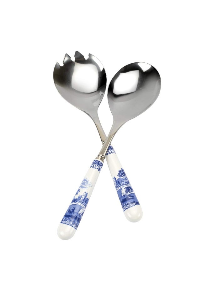 Spode Salad Servers  Pair   25Cm  Blue And White  Blue And White 25Cm