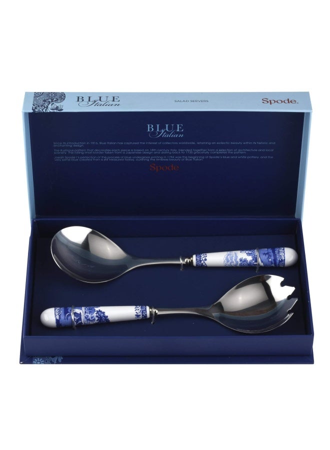 Spode Salad Servers  Pair   25Cm  Blue And White  Blue And White 25Cm