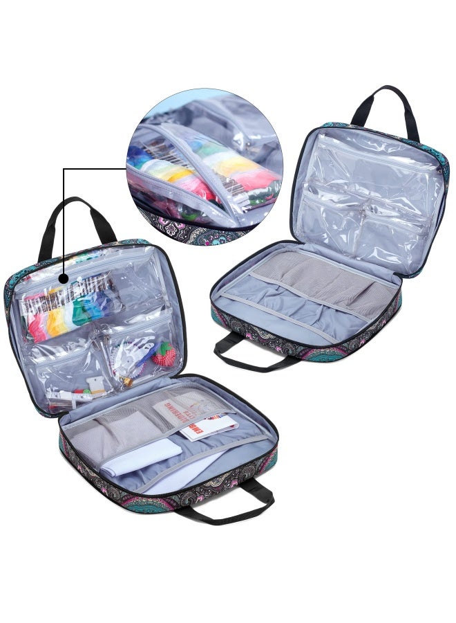 Lodrid Embroidery Project Bag Square Embroidery Supplies Storage Tote Bag Portable Craft Carry Case For Embroidery Kits And Cross Stitch Kits Tools Multiple Pockets Totem Bag Only