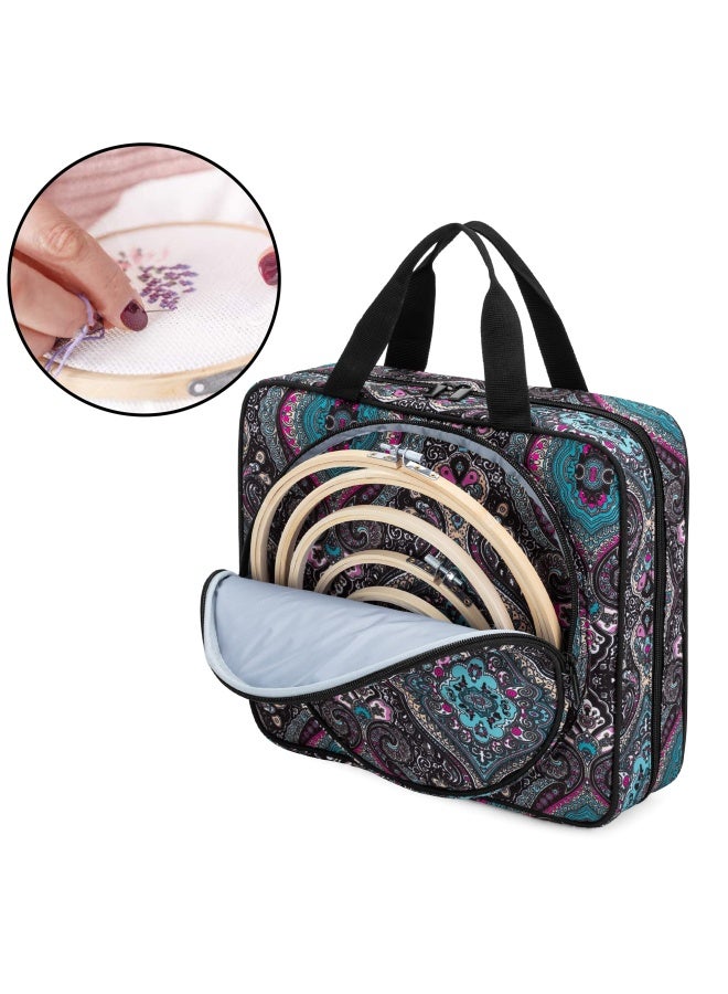 Lodrid Embroidery Project Bag Square Embroidery Supplies Storage Tote Bag Portable Craft Carry Case For Embroidery Kits And Cross Stitch Kits Tools Multiple Pockets Totem Bag Only