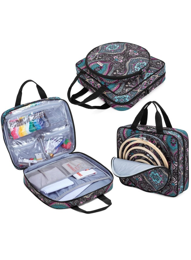 Lodrid Embroidery Project Bag Square Embroidery Supplies Storage Tote Bag Portable Craft Carry Case For Embroidery Kits And Cross Stitch Kits Tools Multiple Pockets Totem Bag Only