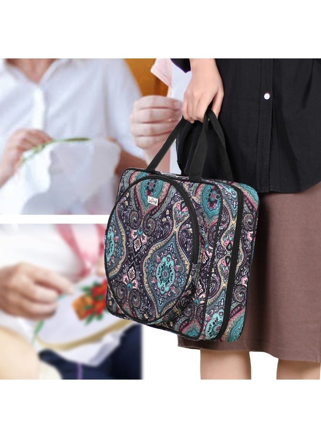 Lodrid Embroidery Project Bag Square Embroidery Supplies Storage Tote Bag Portable Craft Carry Case For Embroidery Kits And Cross Stitch Kits Tools Multiple Pockets Totem Bag Only